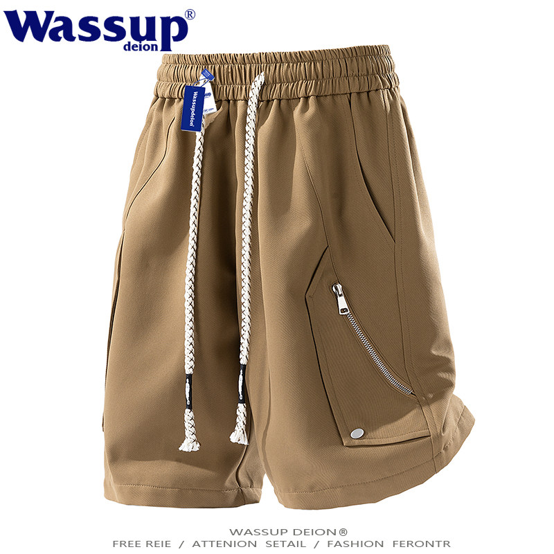 wassupdeion夏季大码工装休闲五分裤男美式拉链装饰潮牌百搭短裤,男装,短裤,淘宝优惠券,粉丝福利购,淘宝优惠卷