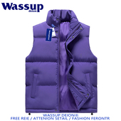 wassupdeion日系简约立领无袖 马甲男紫色潮牌情侣款 保暖坎肩外套
