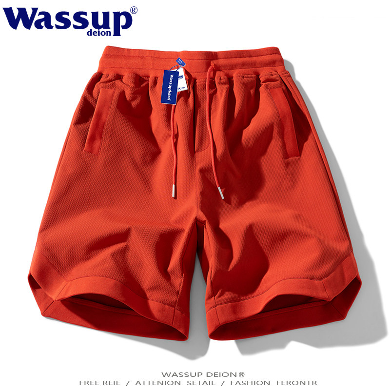 wassupdeion美式简约休闲运动五分裤红色夏季男女同款ins潮流短裤
