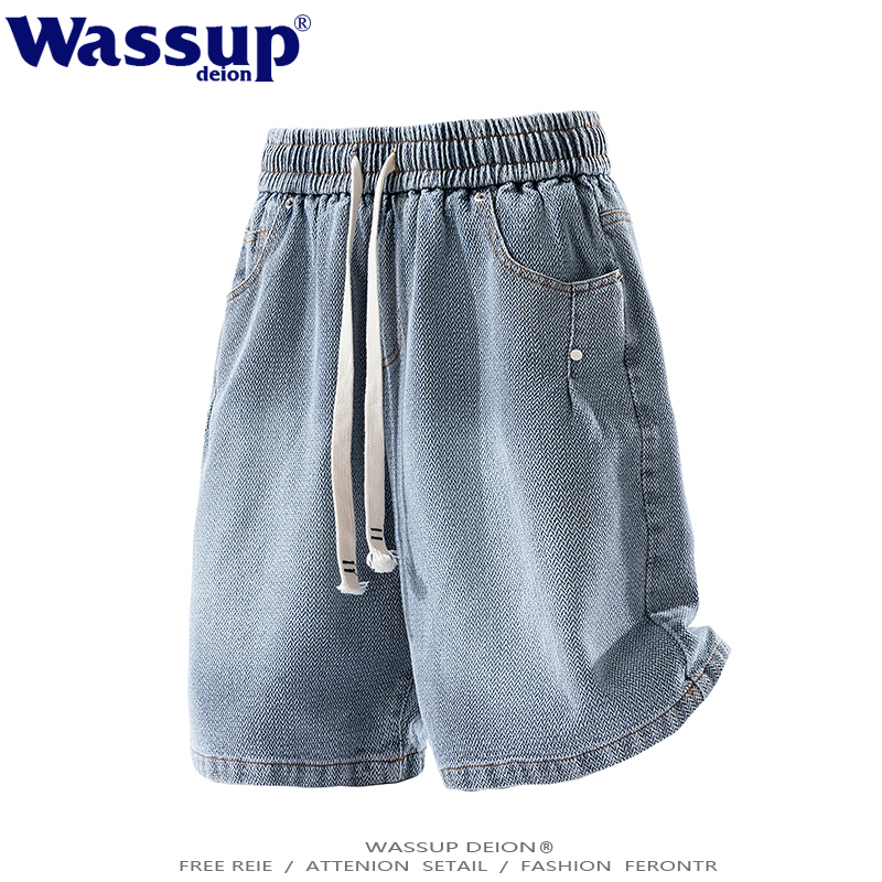 星空纹做旧水洗牛仔短裤男情侣款