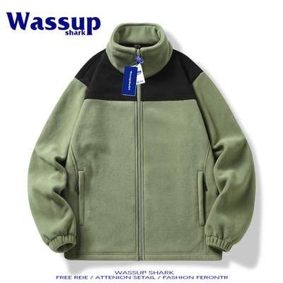 国潮摇粒绒外套秋冬卫衣夹克衫