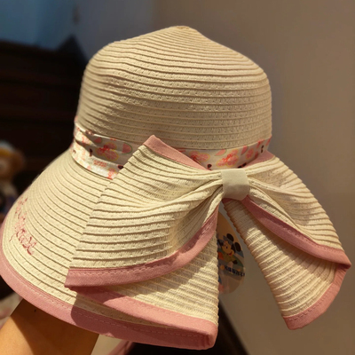 特价上海迪士尼乐园代 贝儿草编渔夫遮阳帽大檐帽海滩风帽子礼物