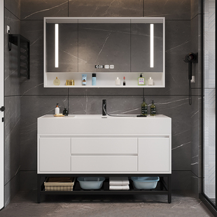 厕所现代轻奢纳米浴室柜岩石一体盆落地智能式洗手脸盆简约洗漱台