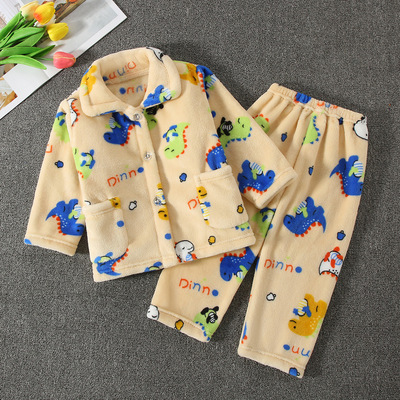 【新品】法兰绒儿童睡衣秋冬珊瑚绒男女童睡衣宝宝小孩家居服套装