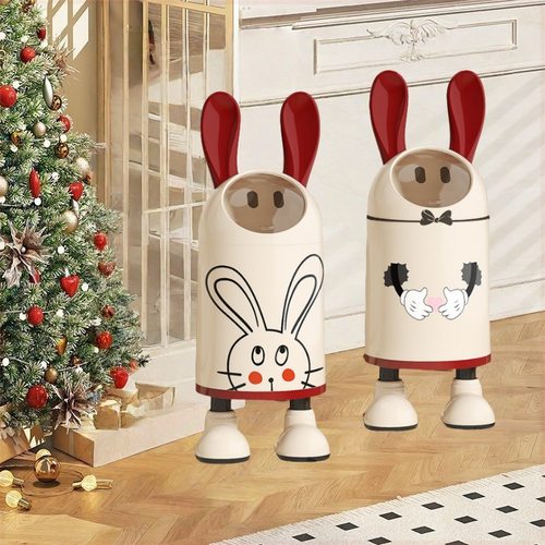 客厅垃圾桶高颜值新年家用结婚喜庆带盖特厚超萌兔耳朵落地置物架