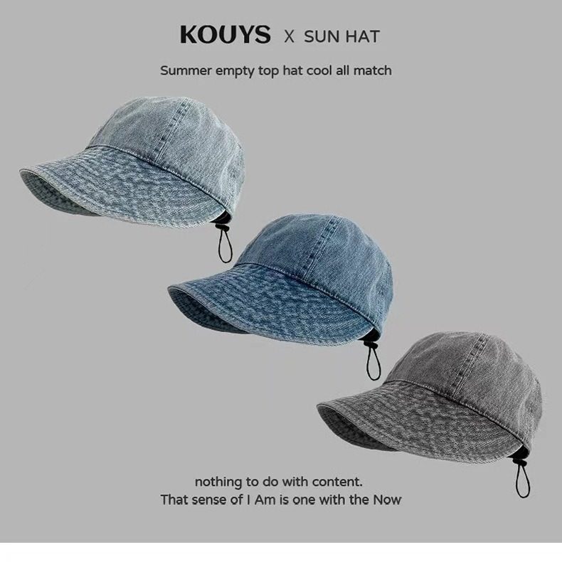 牛仔渔夫帽夏季女款百搭素颜盆帽遮脸大头围时尚鸭舌防晒太阳帽子