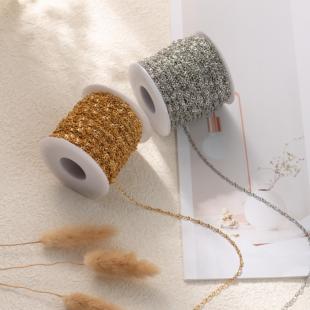 东夏饰品 炉内电镀18K金扁O十字diy细链条 钛钢波光8字压花链子