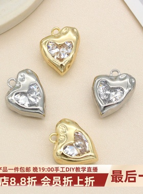 14k镀金熔岩锆石爱心不规则吊坠
