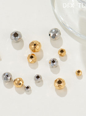 东夏饰品 316钛钢精工镭射珠 真空电镀18k金不规则切面蹦迪隔珠
