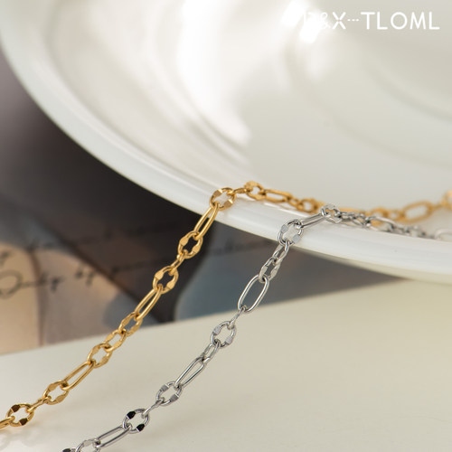 316钛钢镀18K三托一椭圆链条