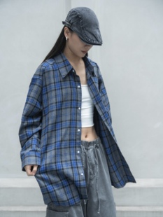 GAONIER SHOP老万原创春秋宽松休闲百搭翻领长袖男女同款格子衬衫