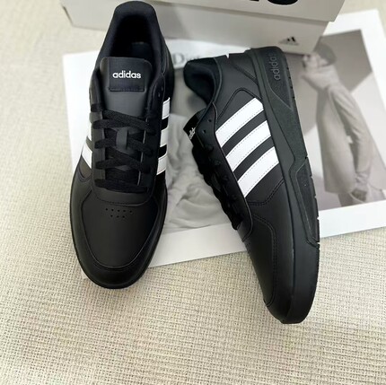 adidas neo Courtbeat 合成革 简约舒适  低帮板鞋 男女同款 黑白