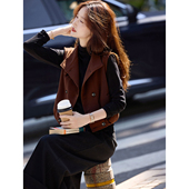 小个子仿麂皮厚外套无袖 苏醒 乐园90白鸭绒冬季 马甲羽绒服女