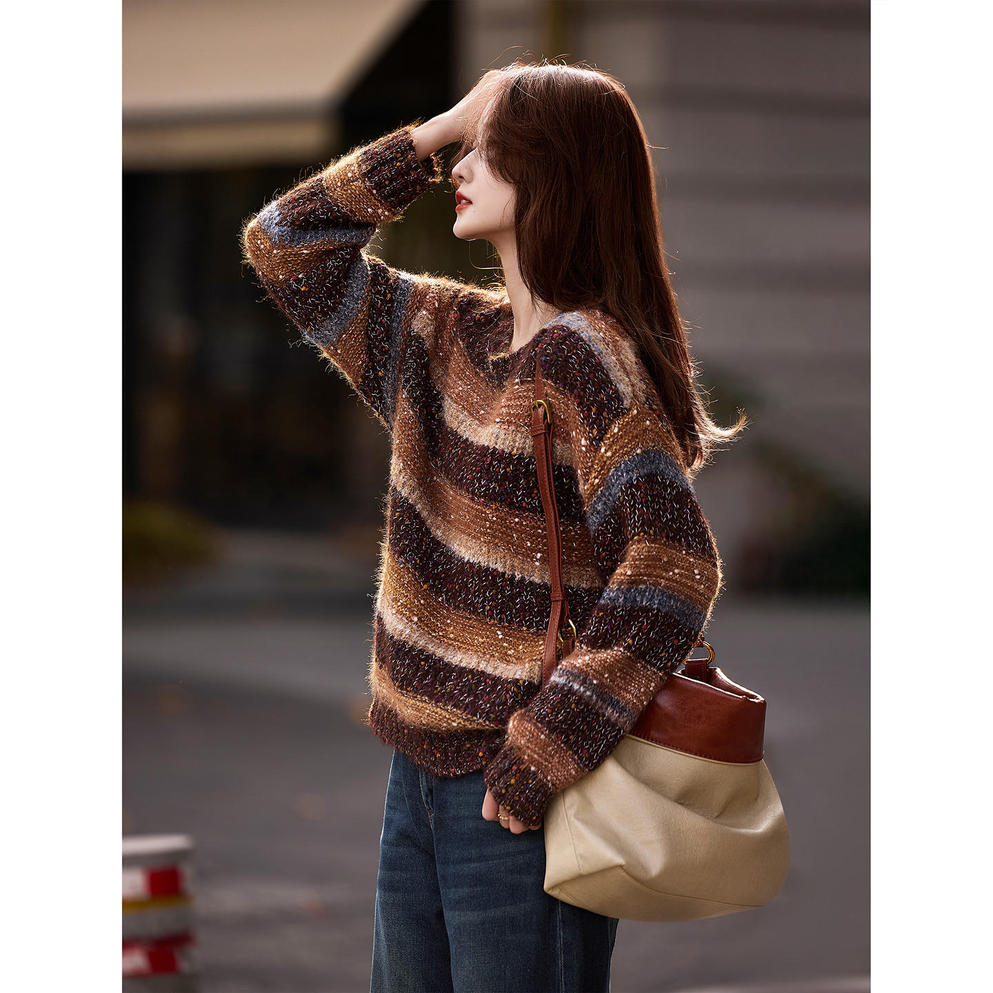 苏醒的乐园慵懒风小个子针织衫冬季圆领短款条纹针织毛衣套头衫,女装/女士精品,毛衣,淘宝优惠券,粉丝福利购,淘宝优惠卷