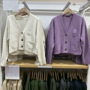 通勤25秋冬新款 外套空调衫 宽松E478339 舒芙蕾针织短开衫 日单女装