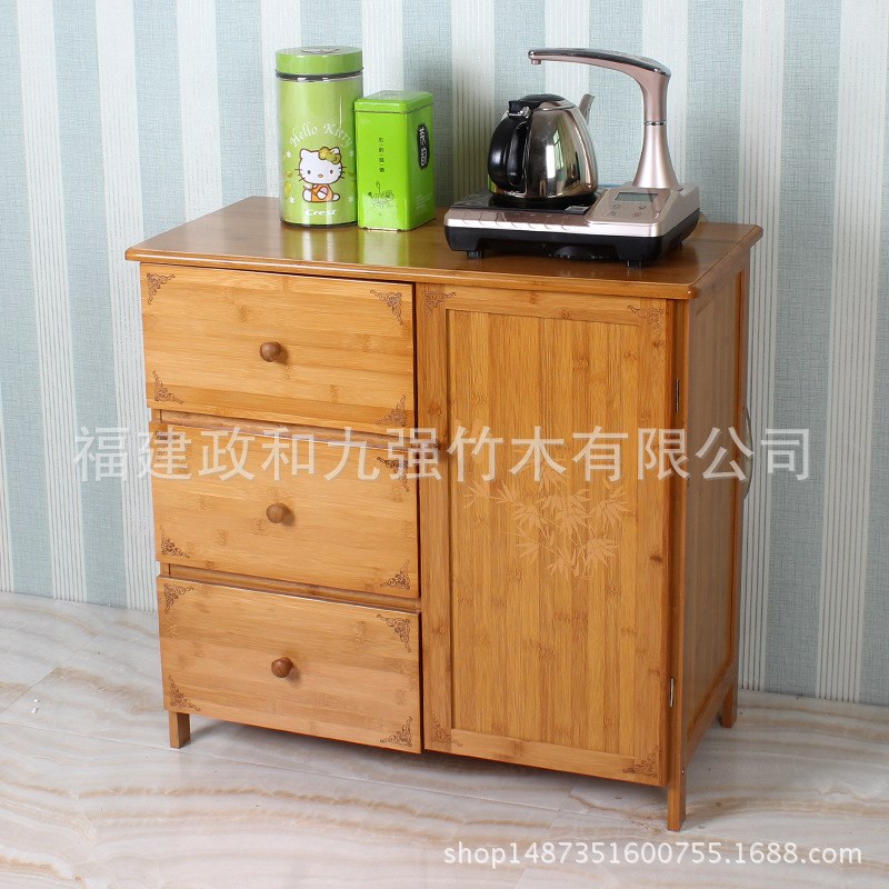 餐边储物柜微波炉柜 楠竹厨房茶水碗柜 三抽单门储物柜