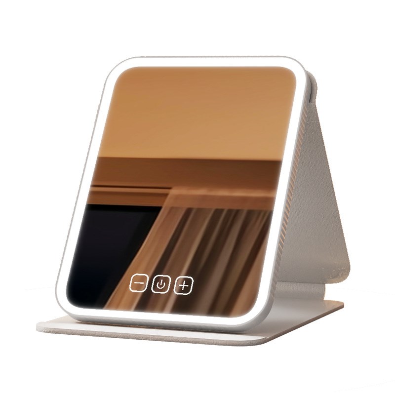 led化妆镜带灯台式女补光镜子宿舍桌面便携梳妆镜高清tpye-c充电