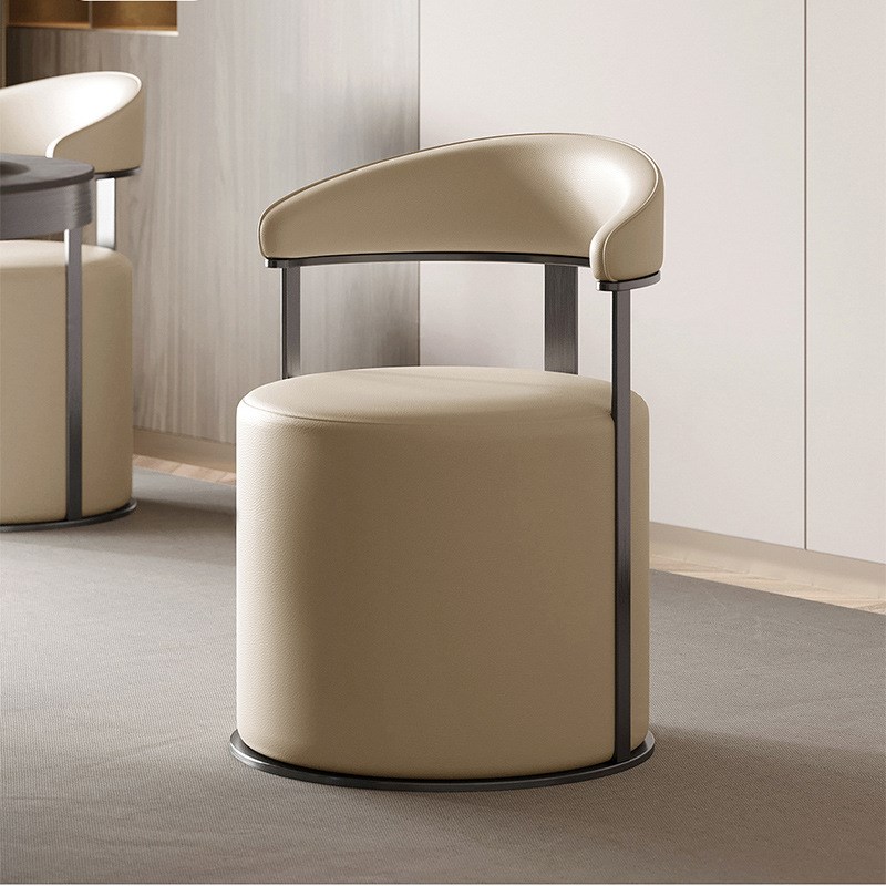 意式极简茶桌椅家用圆凳客厅大小户型皮凳子沙发休闲凳会议洽谈凳