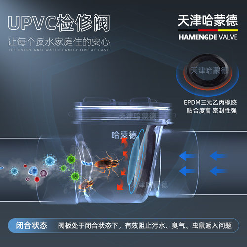 马桶止逆阀防反水厕所下水道止回阀二楼卫生间PVC110管道逆止阀