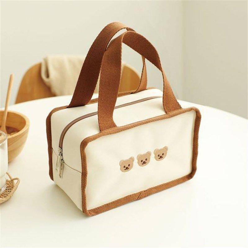 韩国ins可爱刺绣便当包 小熊小兔便当包 上班族大容量饭盒帆布包,收纳整理,饭盒袋,淘宝优惠券,粉丝福利购,淘宝优惠卷