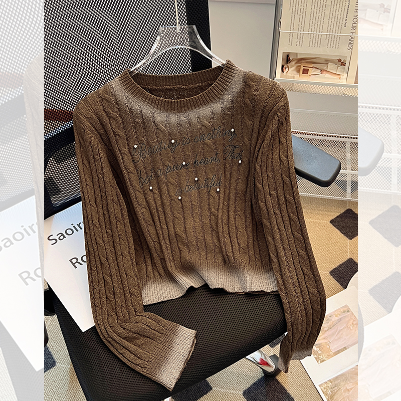 美拉德棕咖毛针织长袖内搭打底衫