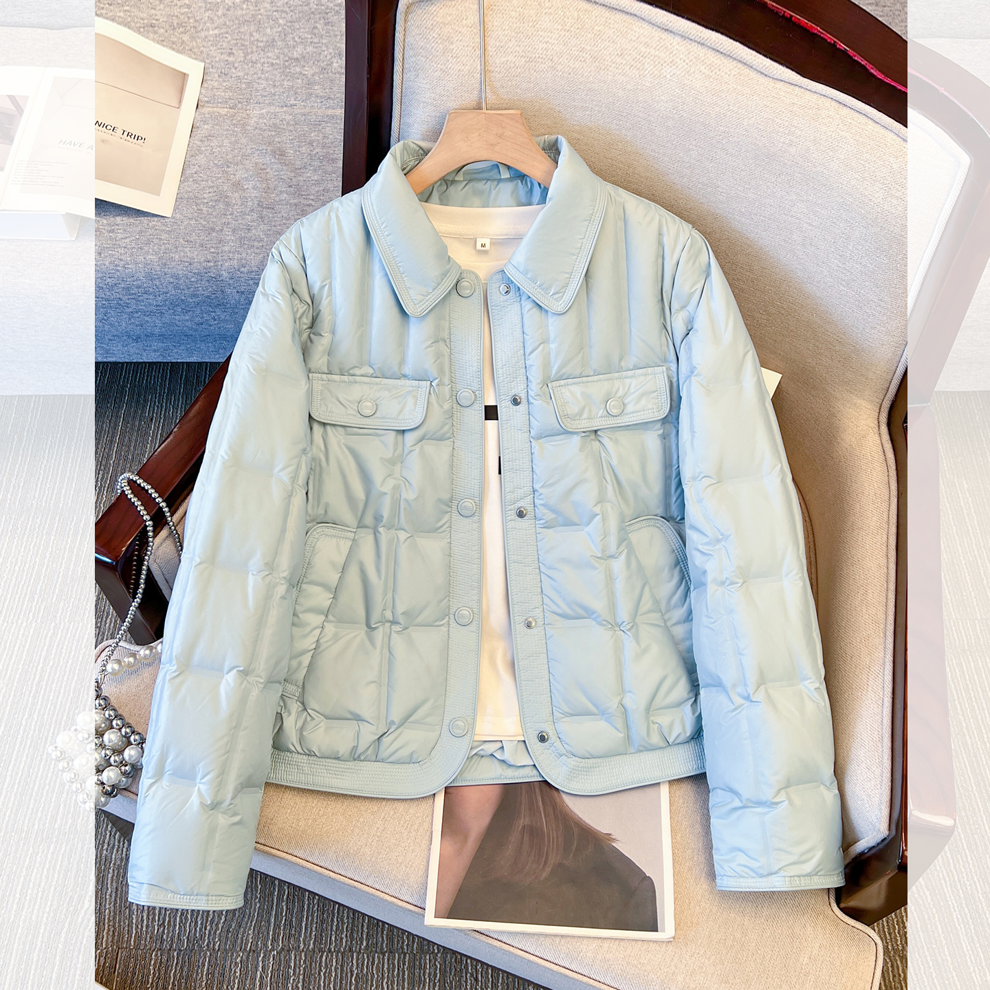 韩系巨好看轻薄款90白鸭绒羽绒服