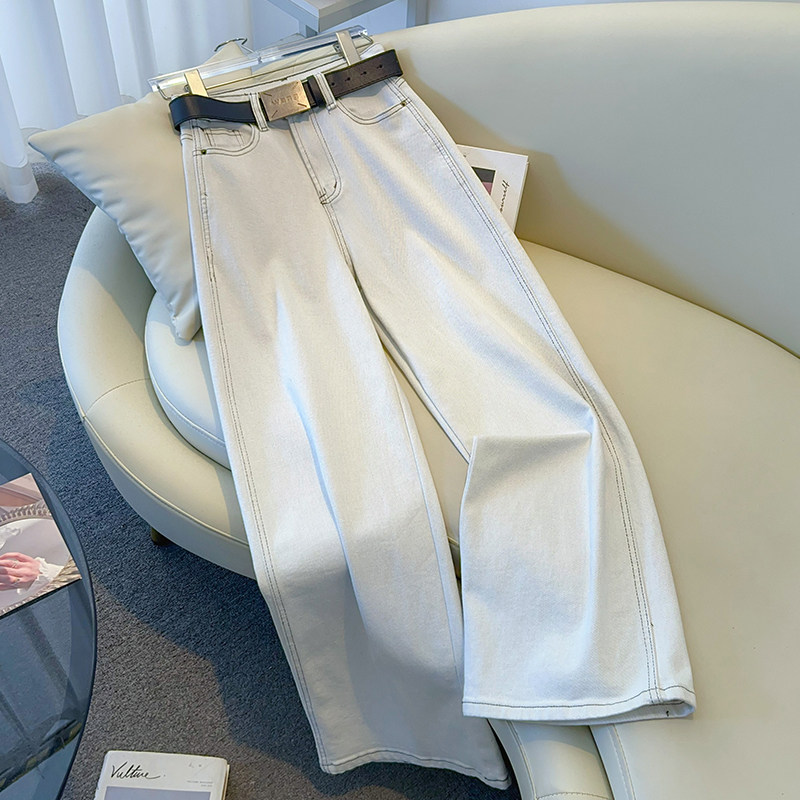 浅石灰白色高腰宽松显瘦阔腿牛仔裤女2025春秋新款欧货爆款直筒裤