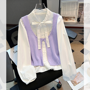 针织坎肩无袖马甲背心搭配的长袖衬衫女2026春新款今年正流行上衣