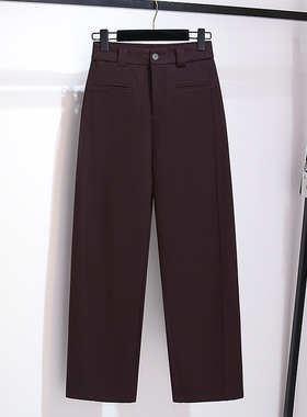 乌梅紫色高腰窄版毛呢阔腿休闲裤女加厚2025秋冬季新款弯刀香蕉裤