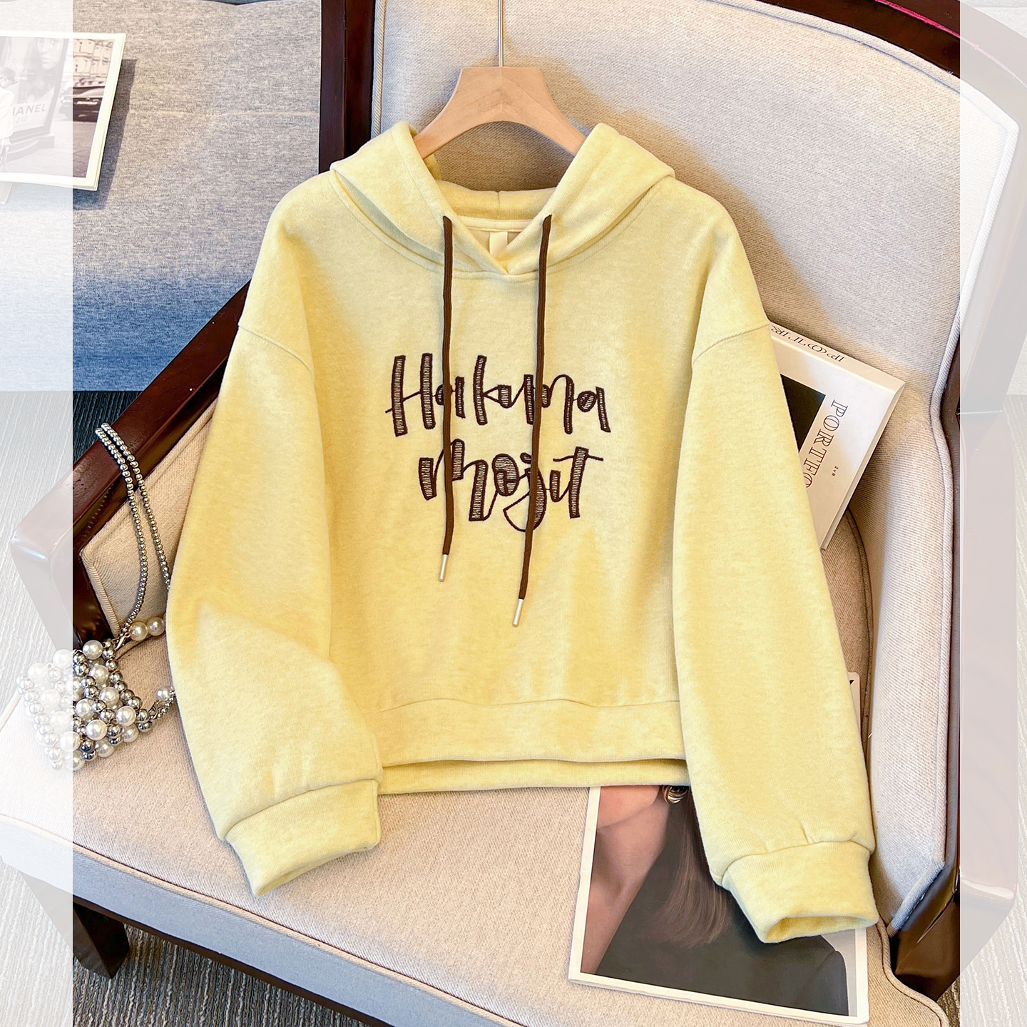 黄色连帽衫长袖卫衣加绒加厚秋冬