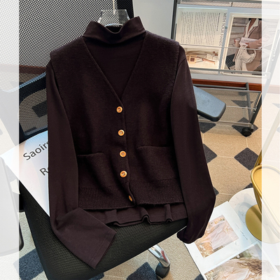 毛针织马甲长袖半高领打底衫女