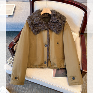 夹克 新款 独特漂亮羊羔毛翻领夹棉加厚外套女短款 小个子2025秋冬装