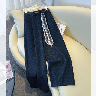 超好看高腰加厚毛呢阔腿休闲裤子