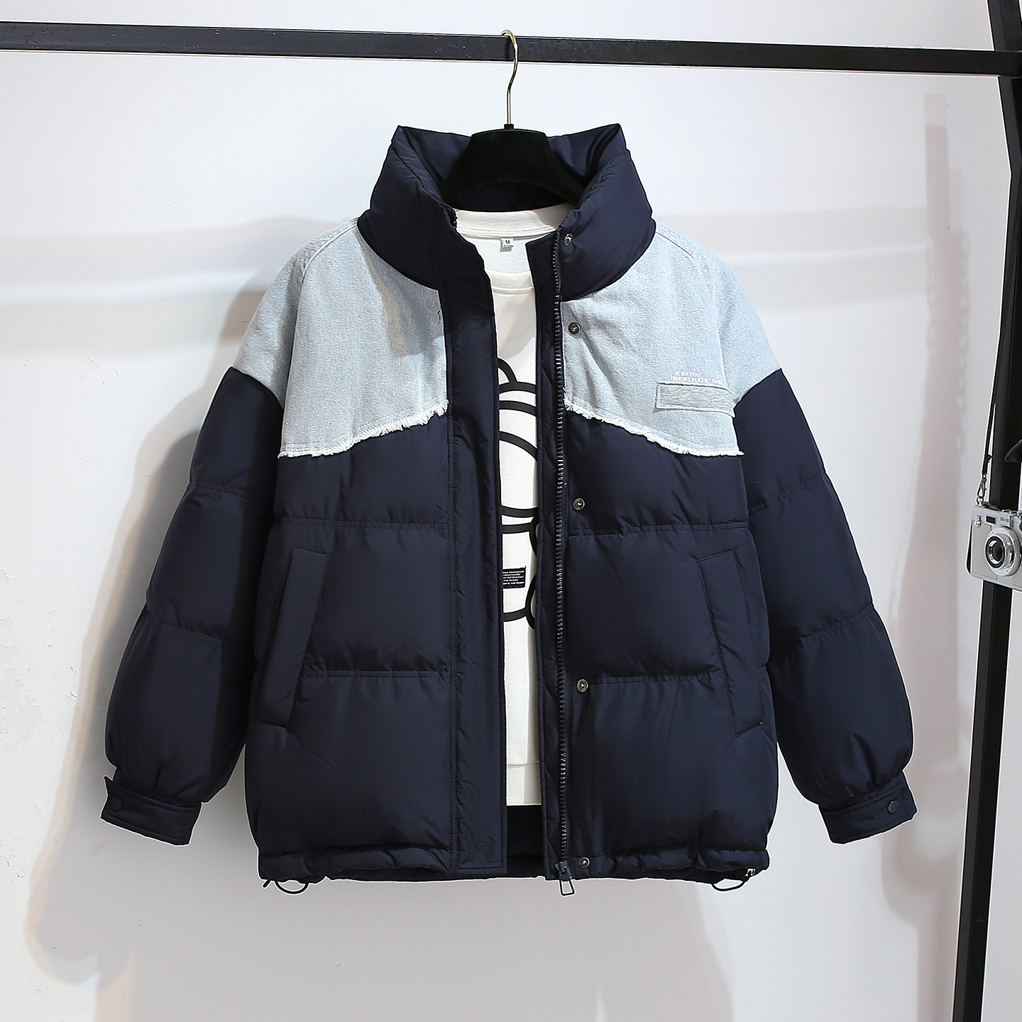 流行爆款休闲藏青蓝色立领羽绒服