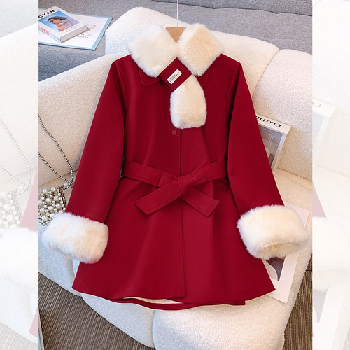 结婚红色小香风毛呢外套呢子大衣