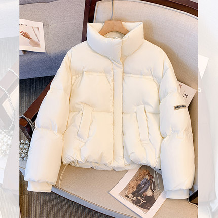 超好看白色立领面包羽绒服小款女2024年冬季新款韩版宽松短款外套