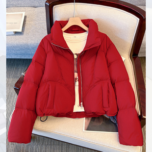 今年流行爆款本命年红色立领短款面包羽绒服女2025冬装新加厚外套