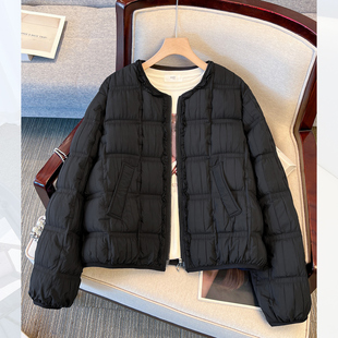 韩系超好看黑色木耳花边面包格羽绒服女短款2025冬装新肌理感外套