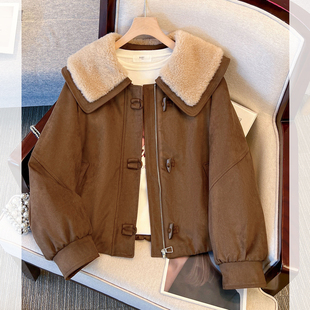 超火羊羔毛绒翻领麂皮夹棉外套女士2025初冬装新款加厚棉衣服夹克