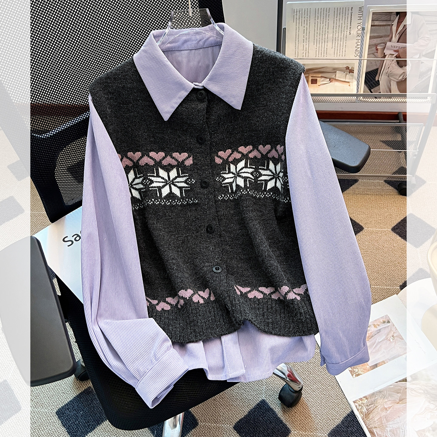 针织衫毛衣马甲背心加长袖衬衫女2026早春季新款炸街独特漂亮上衣,女装/女士精品,毛针织衫,淘宝优惠券,粉丝福利购,淘宝优惠卷