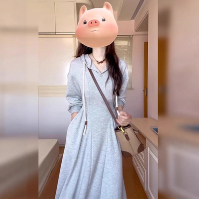 灰色连帽卫衣裙秋冬季新款