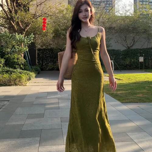 复古度假风绑带吊带连衣裙女夏季