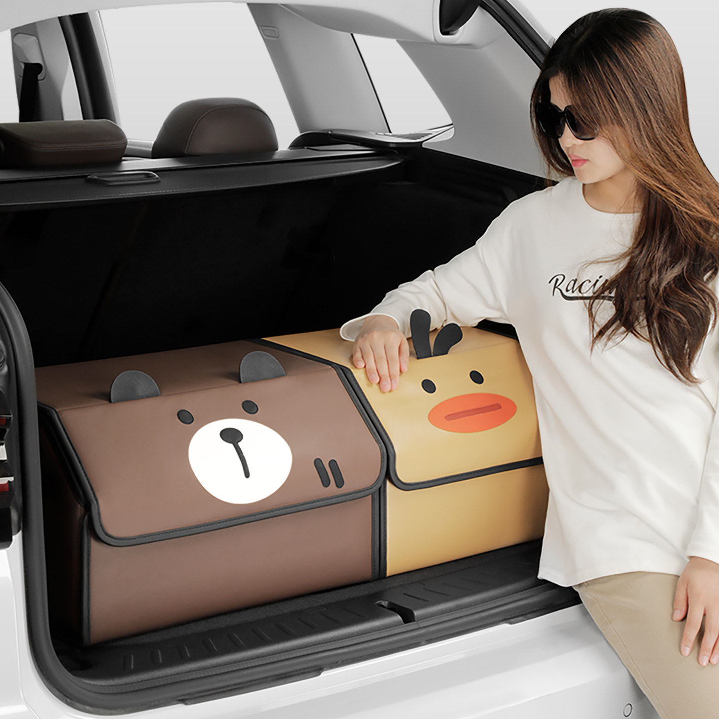 收纳箱车用后备箱皮革汽车网红整理盒女车载储物箱车载可折叠置物