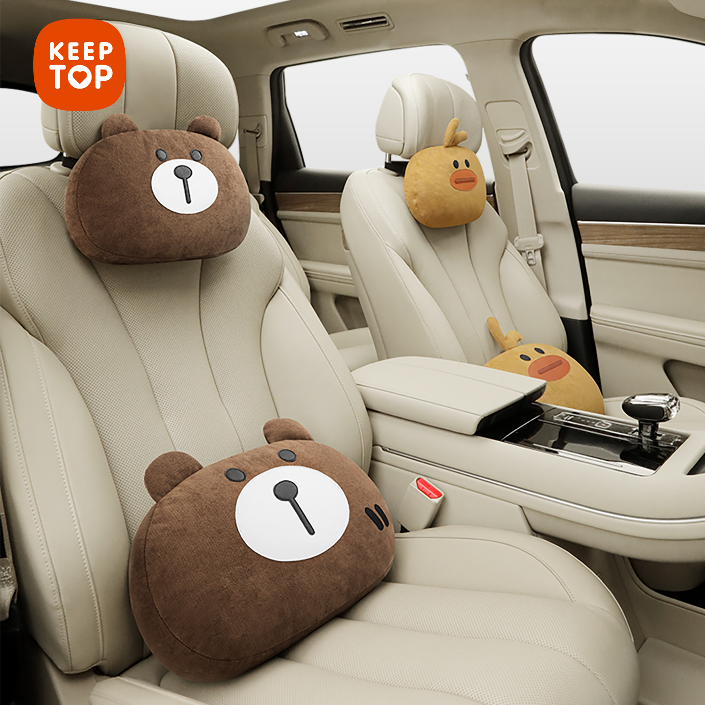 KEEPTOP汽车头枕腰靠套装可爱护颈枕卡通车载座椅护腰托四季通用