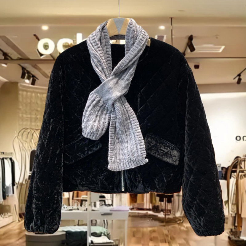 JDLY正品韩国金丝绒棉衣女款爆款2025新秋冬装巨好看的加厚外套