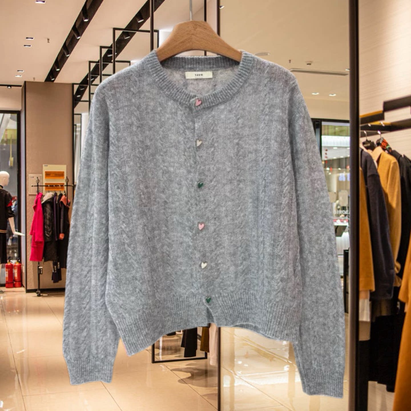 27122正品2026早春新款圆领单排扣微透性感麻花针织小开衫毛衣