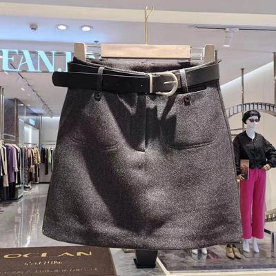 靓依秀色25833 欧货高端腰带前双口袋防走光毛呢半身短裙冬装2025