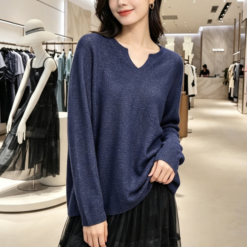 [明星同款}商场同款秋季款蝴蝶结亮片毛衣XRJ4M14D羊绒宽松上衣女