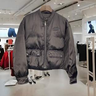 今年流行圆领短款鹅绒服女冬百搭面包服拉链羽绒服加厚高级感