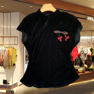 艾妮莉835009买手店女装小众设计师款黑色丝绒上衣女2025秋季新款